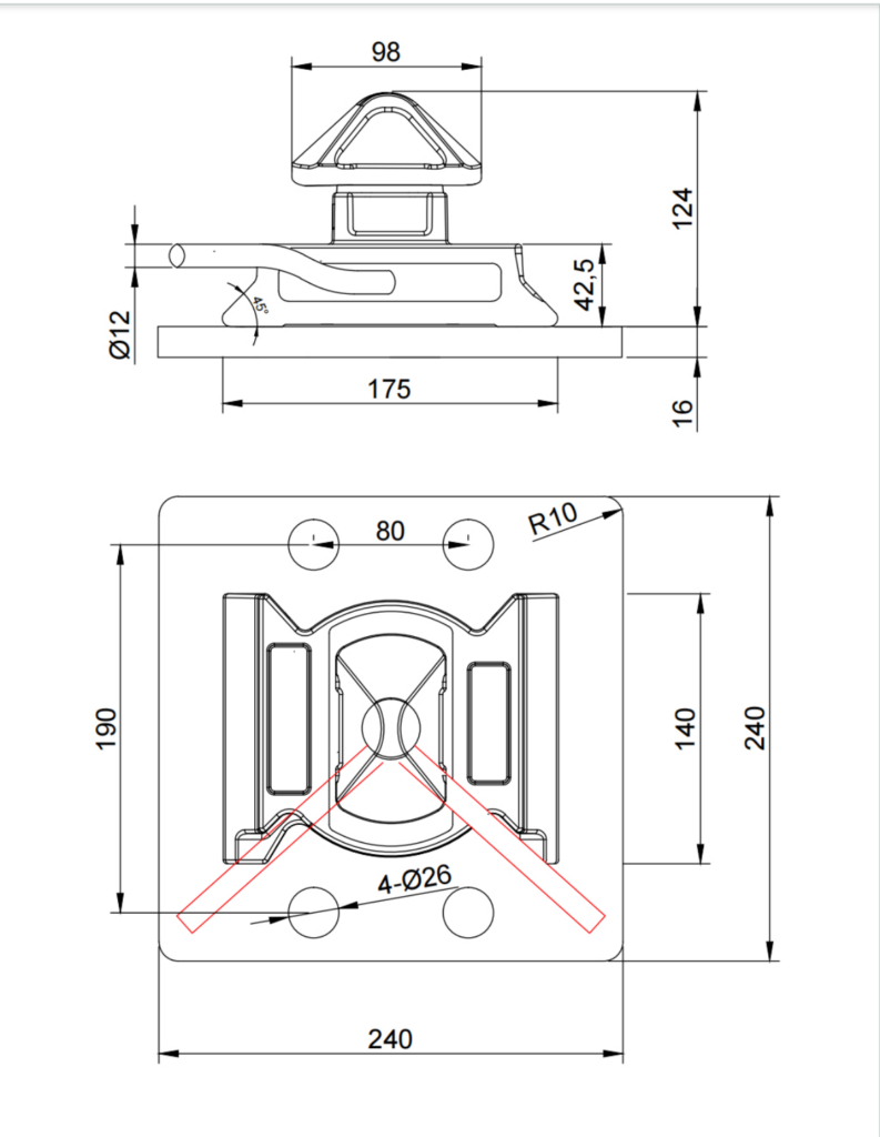 Dovetail Twistlock mit Bodenplatte